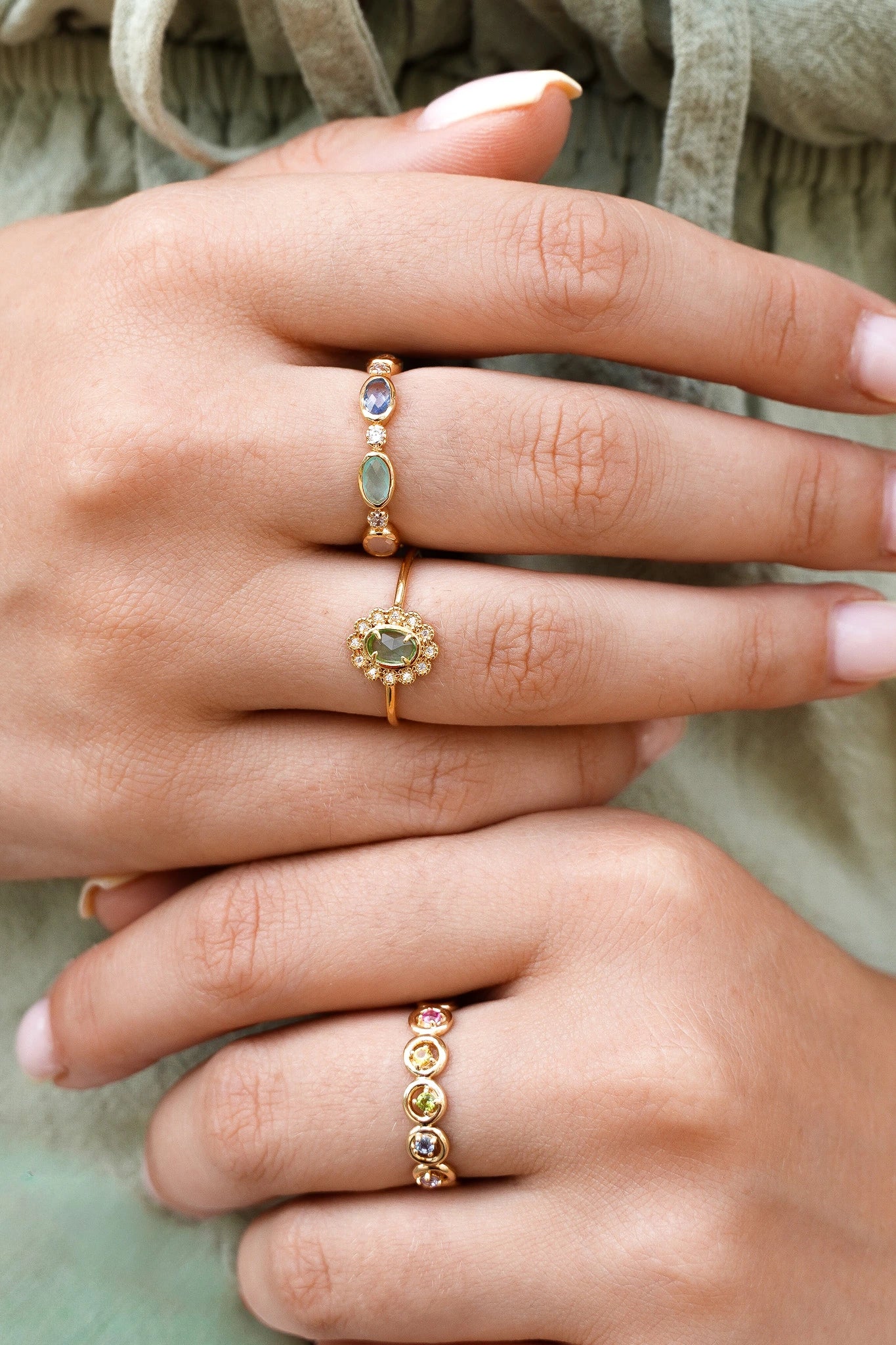 Bague Marguerite "Vert d'eau"