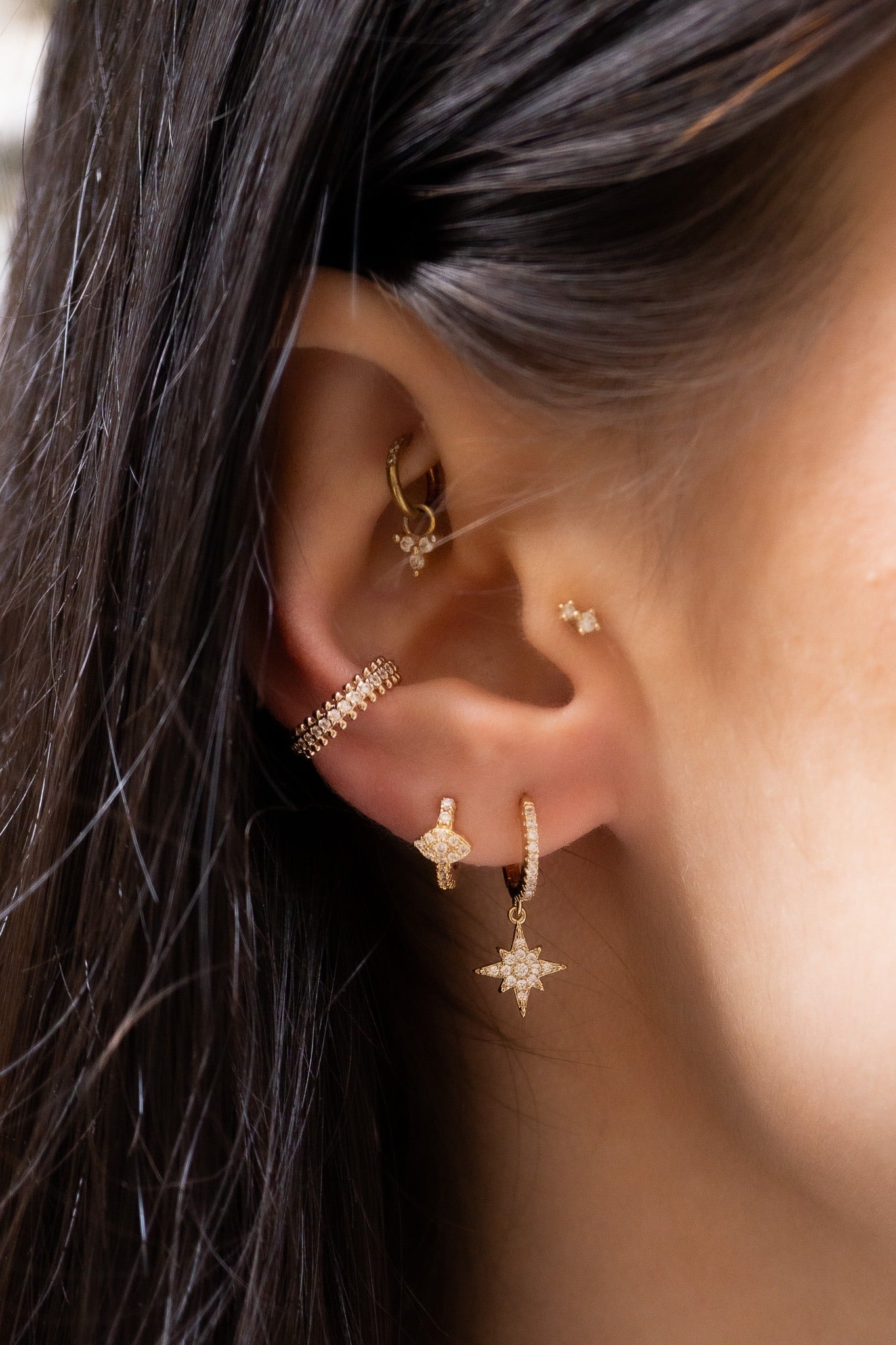 Mini créole Tal blanc "Étoile" - Plaqué or